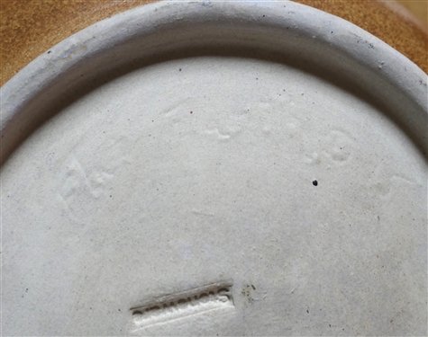 Handmade Studio Art Pottery Bowl with Lizard - Stamped Stoneware  - Bowl Measures 5 1/4 Tall 13 Across