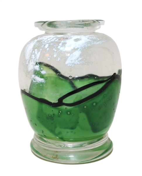 Robert Gardner 87 Art Glass Vase  - Clear with Green and Black - Vase Measures 5 1/2" tall 3 1/4" Across