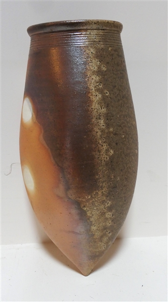 Mark Hewitt North Carolina Art Pottery Hanging Wall Vase - Stamped with XXXX - Incised Rings Around  Top and Bottom - Measures 15" Long 9" Across