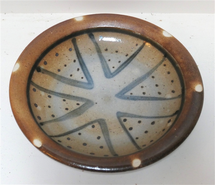 Mark Hewitt North Carolina Art Pottery Dish with Lines and Dots - Measures 10" Across