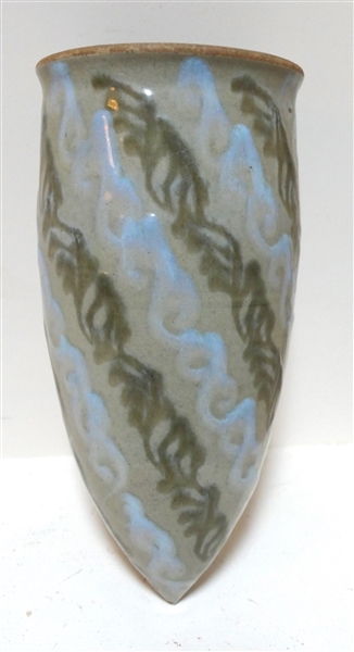 Artist Signed Studio Art Pottery Hanging Wall Vase with Blue and Green Glaze -  Measures 10 1/2" Long 5" Wide - Small Nick on Bottom Of Vase