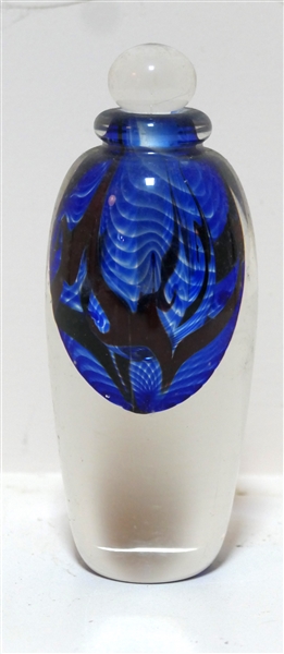 Kit Karbler and Michael David Artist Signed and Dated 1981 Art Glass Perfume Bottle with Stopper - Measures 6" Tall 