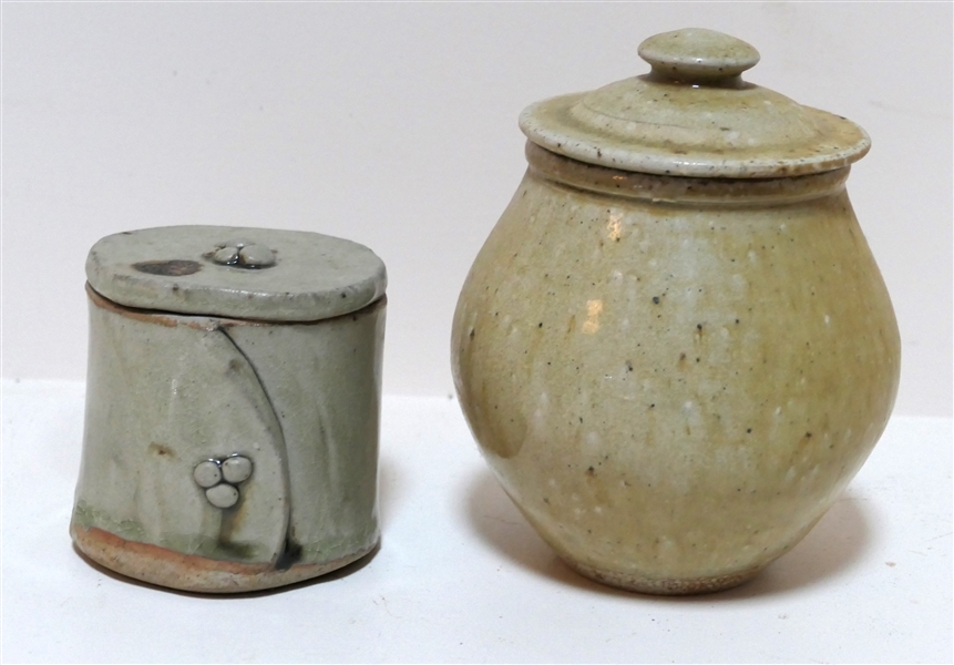 2 Pottery Pieces - Mark Hewitt Lidded Jar - Signed WMH "D" and Smaller Jar With Lid by Marie Bummers -Mark Hewitt Piece Measures 6" Tall 