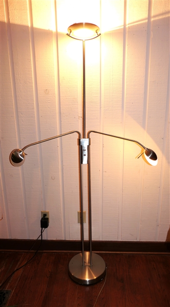 Unusual Modern Chrome Floor Lamp with 2 Adjustable Arms - Lamp Measures 73" Tall 