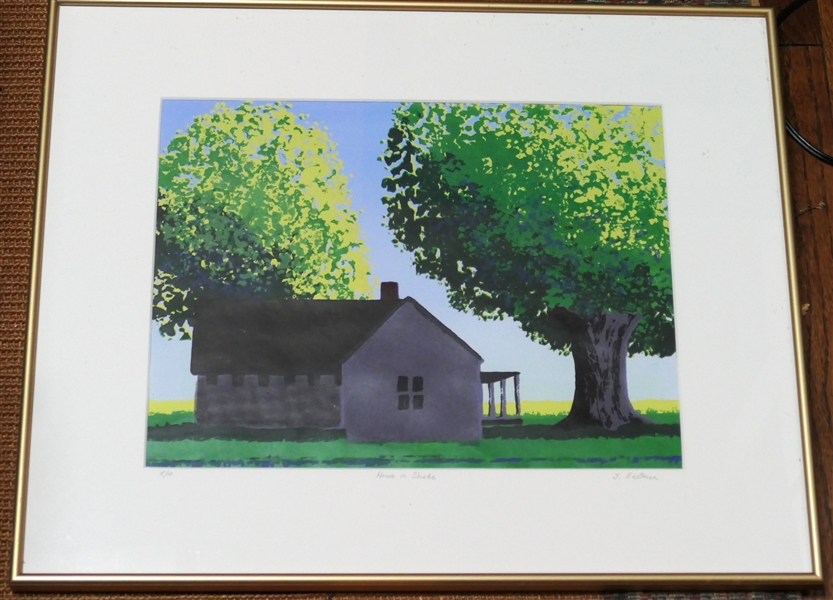 "House in Shade" by J. Eastman Artist Signed and Numbered 5/10 Print - Vibrant Colors - Framed and Matted - Frame Measures 17 1/4" by 21" 