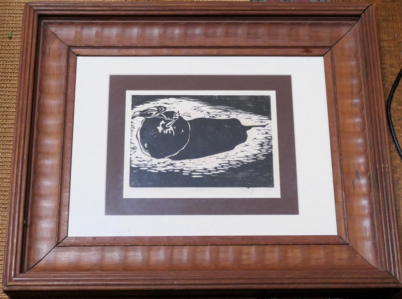 A. Griffin "Apple with Shadow" Woodcut Print Artist Signed and Dated 1958 - Nicely Framed and Matted in Heavy Wood Frame - Frame Measures 18" by 22"