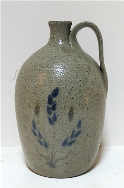 Jugtown Ware 1977 North Carolina Pottery Jug with Blue Flowers - Measuring 10" Tall 