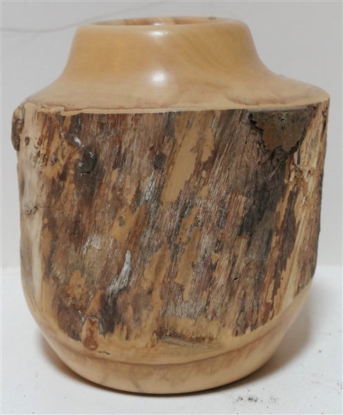 Spinning Aspen Turned Wood Vase with Partial Live Edge - Vase Measures 6 1/4" Tall 