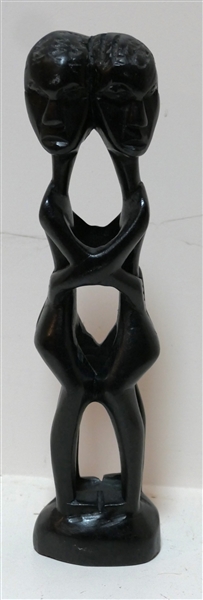 Hand Carved Wood Tribal Figure of Two People Embracing - Carved From Single Piece of Wood - Measures 11" Tall 