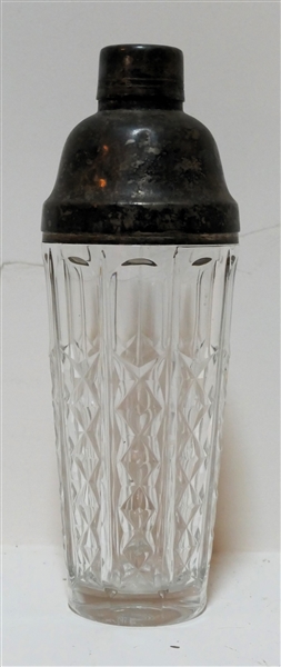 Val St. Lambert Cocktail Shaker with W.A. Belgium Silver Plate Top - Shaker Overall Measures 10 1/2" Tall 