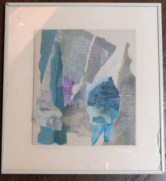 "Blues" Paper & Pastels Art Work by Anita Wolfenden - Artist Signed - Framed - Frame Measures 13 1/4" by 12" 