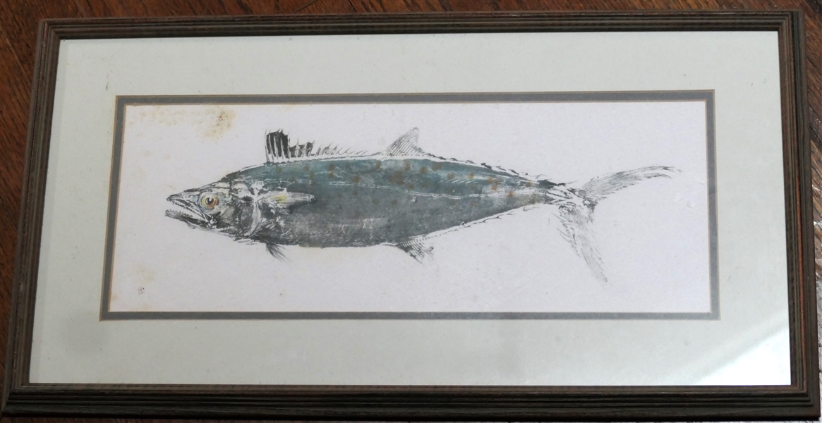 Nancy Gorr Fish Pencil Rubbing - Artist Signed- Framed and Double Matted - Frame Measures 11 1/2" by 22"