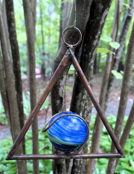 Handmade Copper and Art Glass Triangle - Measures 6" Across