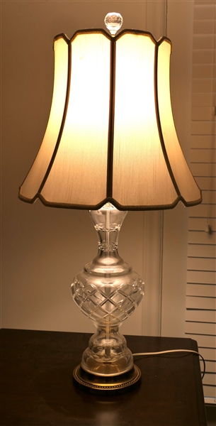 Nice Crystal Table Lamp with Brass Base - Nice Shade - Lamp Measures 32" Tall