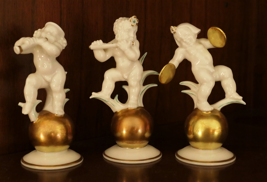 3 German Porcelain Cherub Musicians - Cymbal Player Measures 3 1/2" Tall 