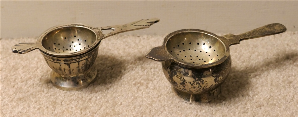 2 Individual Tea Strainers with Under Bowls - 