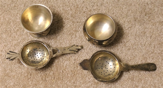 2 Individual Tea Strainers with Under Bowls - 