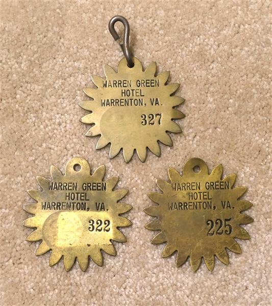 3 - Warren Green Hotel - Warrenton, VA - Brass Hotel Tags - Each Measures 3" Across