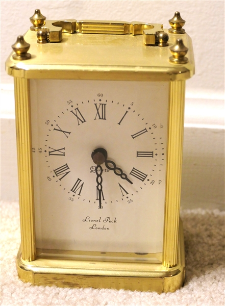 Lionel Peck London - Brass Carriage Clock - Quartz Movement - Measures 5" tall 