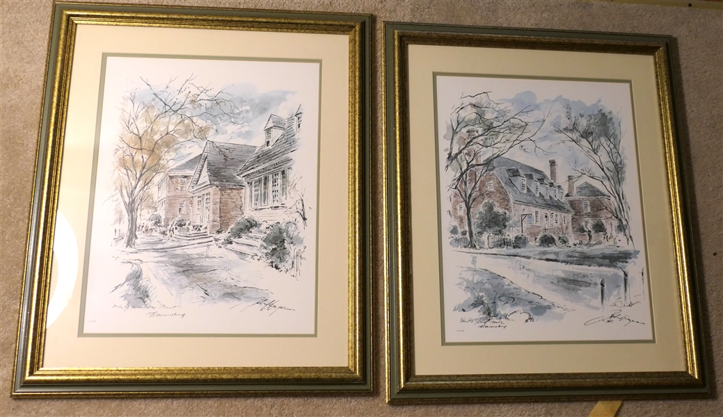 Pair of Framed and Matted Williamsburg Virginia Prints - "Duke of Gloucester Street" and "Blairs Brick House" - Each Frame Measures 25" by 20 1/2" 