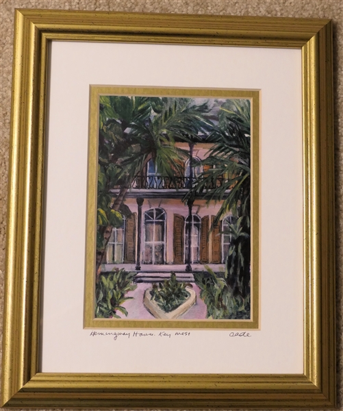 Artist Signed Print "Hemmingway House, Key West - By Artist Ruth Cade  - Framed and Matted - Artist Information on Reverse - Frame Measures 11 3/4" by 9 3/4"