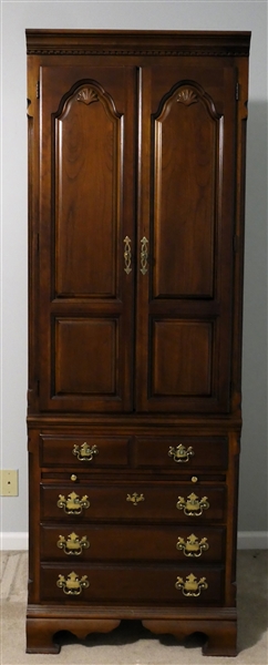 Lexington Furniture Mahogany Finish Cupboard  - 2 Paneled Doors over 4Dovetailed  Drawers - Pull Out Writing Surface - Nice Dentil Molding At Top - Cabinet Has Adjustable Shelves  - Measures 78"...