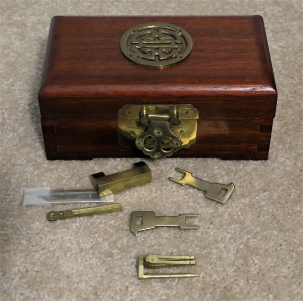 Oriental Dovetailed Jewelry Box with Brass Locks - Box Measures 3" Tall 7" by 4" 