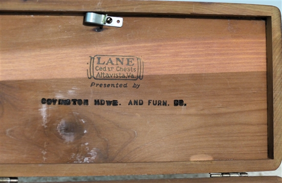 Lane Cedar Jewelry Box with Vintage Costume Jewelry including Sarah Coventry, Hummel, Rhinestones, and Holiday - Lane Box From Covington Hardware and Furn .Co.