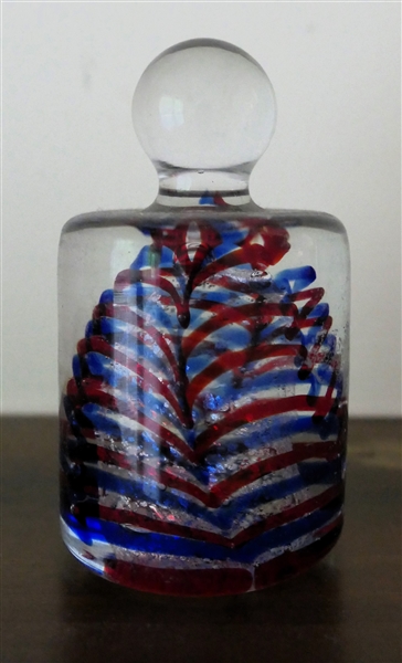 Red and Blue Art Glass Paperweight - Measures 4 1/4" Tall 