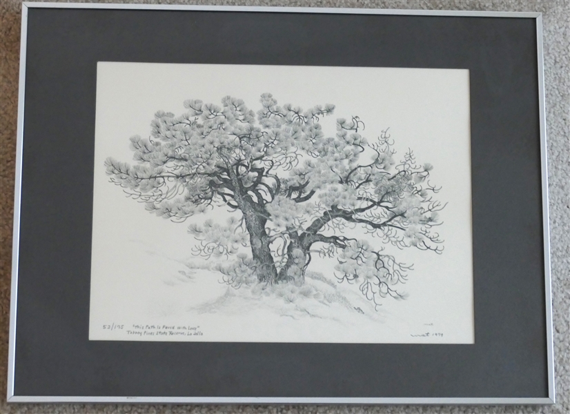 "This Path is Paved with Love" The Dave Shirley Barrett Tree - La, Jolla - By Mat - Artist Pencil Signed and Numbered 52/175 Print - Framed and Matted with Information on Reverse - Frame Measures...