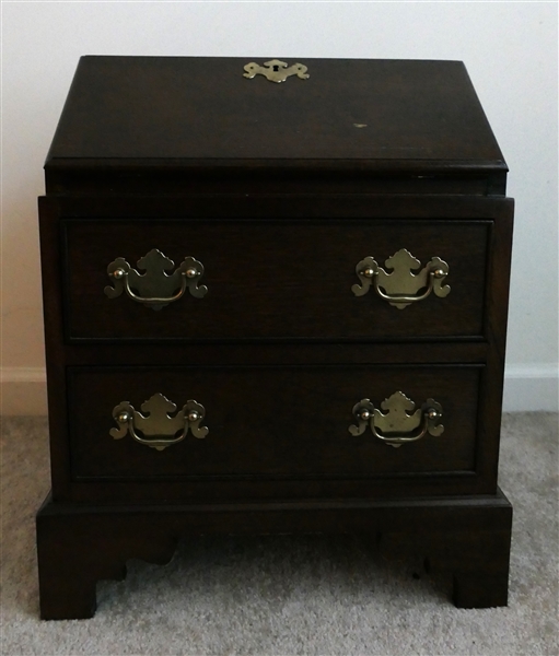 Unusual Mahogany  Miniature Slant Front  Desk Top Over 2 Dovetailed Drawers with Oak Secondary Wood - Measures 21" tall 17" by 12 3/4"