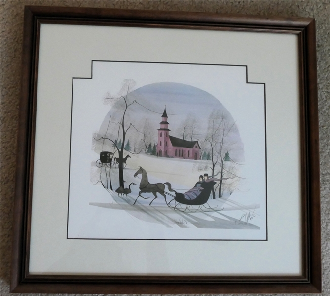 P. Buckley Moss "Christmas Eve" Artist Signed and Numbered Print - #12852 - Attractively Framed and Double Matted - Frame Measures 14 1/4" by 15 1/4" 