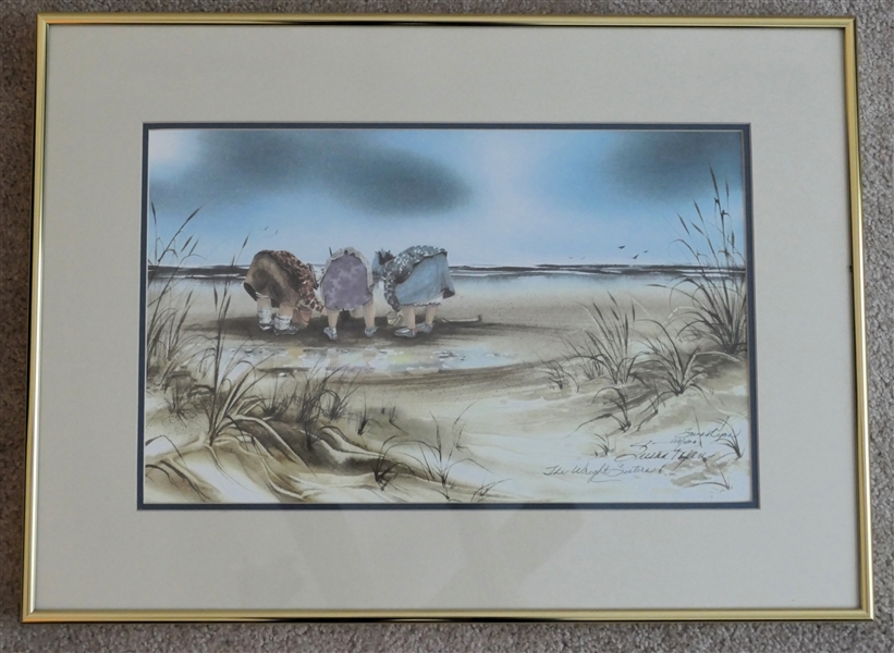 "The Wright Sisters" Artist Pencil Signed and Numbered 129/400 Print by Susan Ryan - Framed and Double Matted- Frame Measures 16" by 22 1/4"