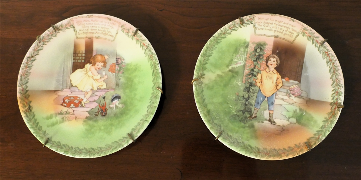 Pair of Royal Bayreuth - Bavaria - Nursery Rhyme Plates - "Little Miss Muffet" and "Jack and The Bean Stalk" Each Plate Measures 6 1/4" Across