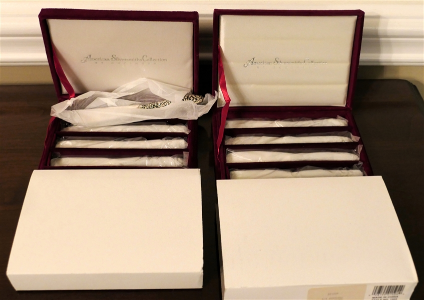 2 New Sets of American Silversmith Collection by Godinger Repousse Pate Knives in Original Fitted Boxes 