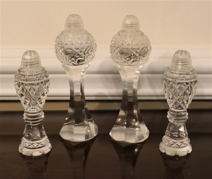 2 Pairs of Nice Crystal Salt and Pepper Shakers - Taller Set Measures 6 3/4" tall 