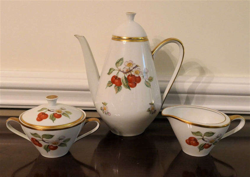 Bavaria Germany Cherry Blossom Tea Service - Teapot, Cream, and Sugar  -Teapot Measures 9 1/2" Tall 8" Spout to Handle