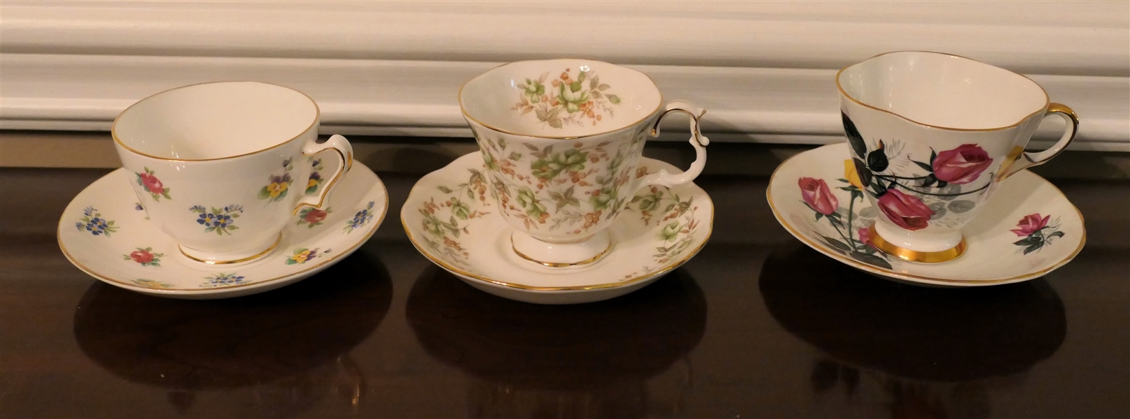 3 Cup and Saucer Sets -Windsor England, Royal Albert, and Crown Fine China