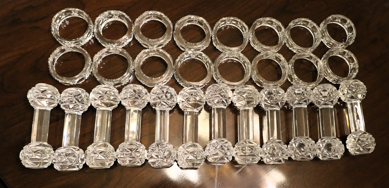 12 Crystal Knife Rests and 16 Crystal Napkin Rings