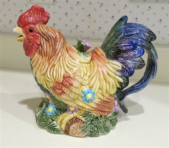 Ceramic Rooster Teapot - Measures 8" tall 9" Long