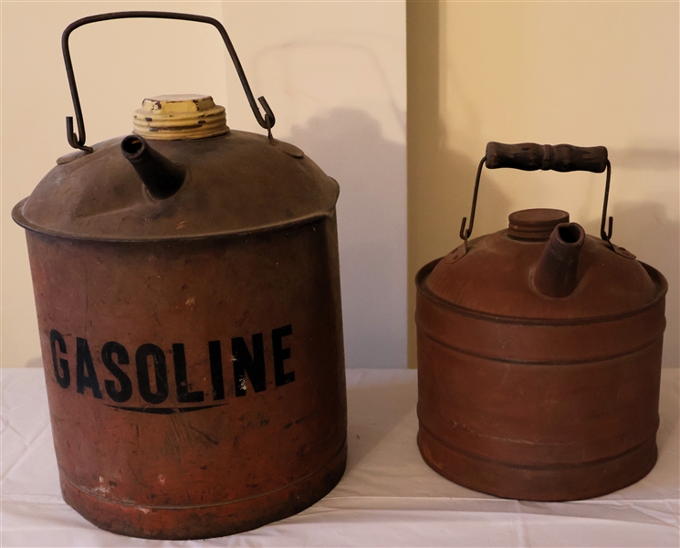 2 Red Painted Galvanized Gas Cans - Smaller is a Boyco