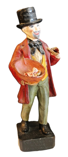 "Look For Me! Always Something New" Antique Paper Mache Gentleman Holding a Bowl - Measures 15 1/2" Tall - Hand is Broken, But Pieces Are In Bowl 