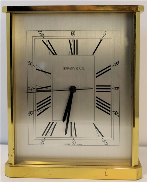 Tiffany & Co. Swiss Made Quartz Desk Clock - Gift From Bell South Corp. April 1986 - Engraved on Top  - Clock Case Measures 5 3/4" Tall 4 3/4" by 2 3/4" 