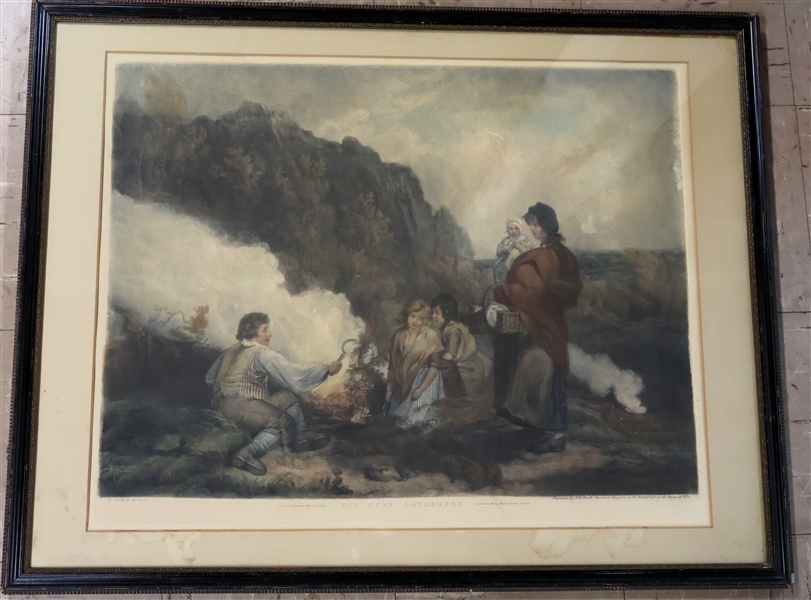 "The Fern Gatherers" Hand Colored Engraving of a Painting by G. Morland - Framed and Matted - Some Water Spots on Mat - Frame Measures 24" by 30 3/4" 