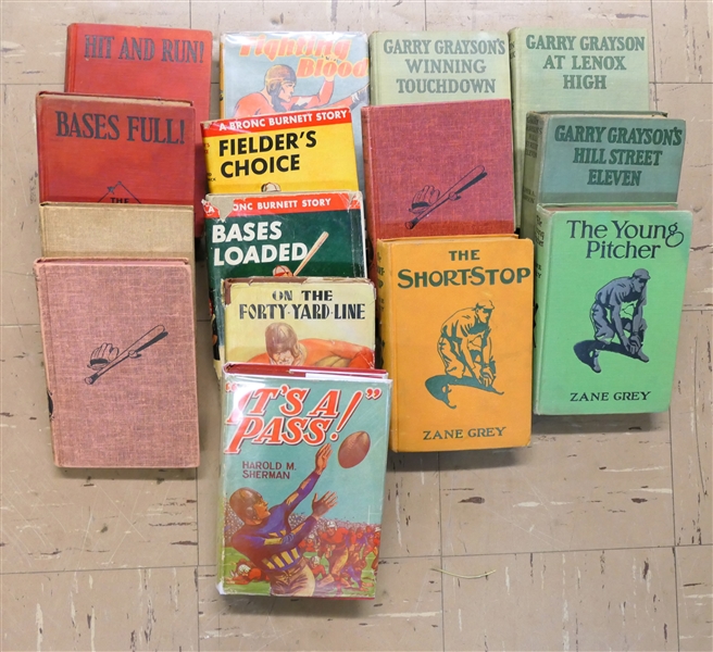 15 Vintage Hardcover Sports Books - "Fighting Blood" "Garry Grayson" "Pitchers Duel" Zane Grey 1911- "The Young Pitcher" "Its A Pass" "The Short Stop" "Bases Loaded"  "Bases Full" - Books From...