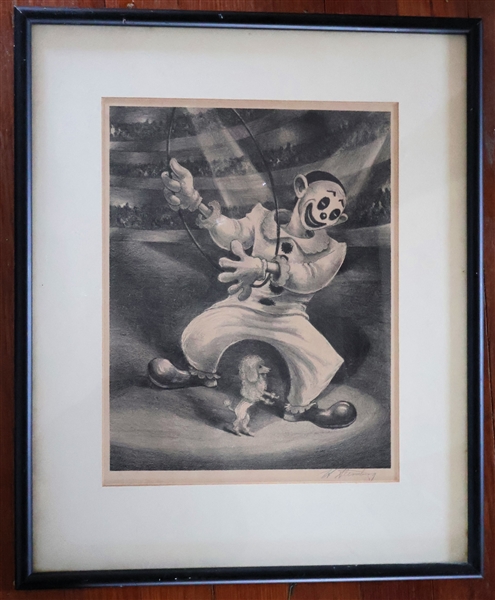 "Poodle and the Clown" by Harry Sternberg - Signed Original Lithograph - Framed and Matted - Information Certificate on Reverse - Frame Measures 19" by 15 1/2" 