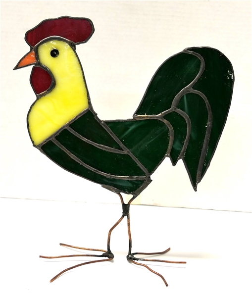 Handmade Leaded Glass Rooster by Durham NC Artist Michael Glenn - Rooster Measures 10" Tall 