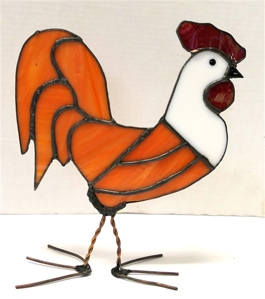 Handmade Leaded Glass Rooster by Durham NC Artist Michael Glenn - Rooster Measures 9 1/2" Tall 