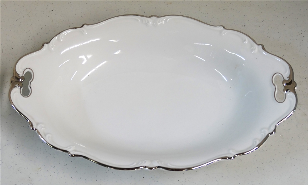 Hutschenreuther "Revere" Oval Dish with Platinum Trim - Double Handled - Measures 13" Long 8 1/2" Across