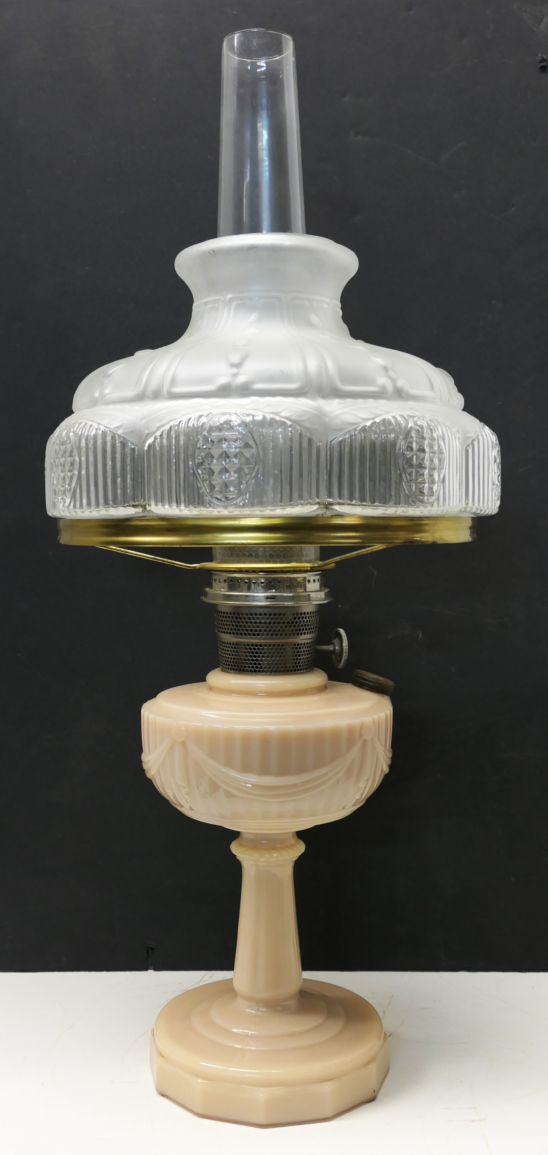 Lot Detail - Pink Aladdin Lincoln Drape Oil Lamp with Satin Glass Shade ...